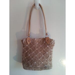 Cute small Woven Polyester Shoulder Tote Handbag – Beige/Tan